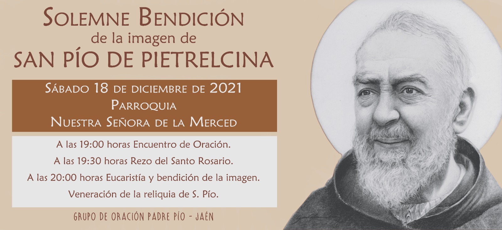 Una talla de S. Pío de Pietrelcina, será bendecida en la parroquia de la  Merced – Diócesis de Jaén